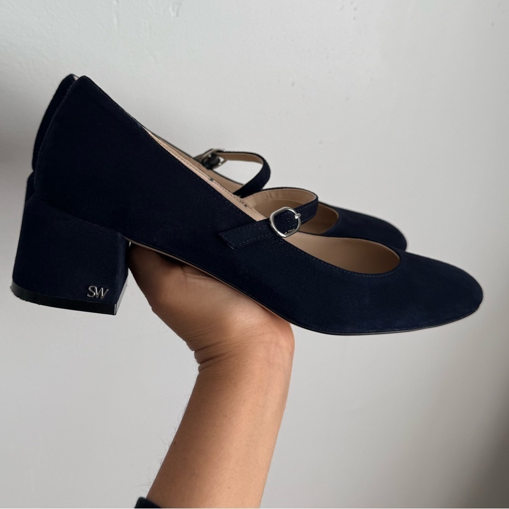 Stuart Weitzman Suede Leather Gabby Mary Jane Pump in Navy Blue